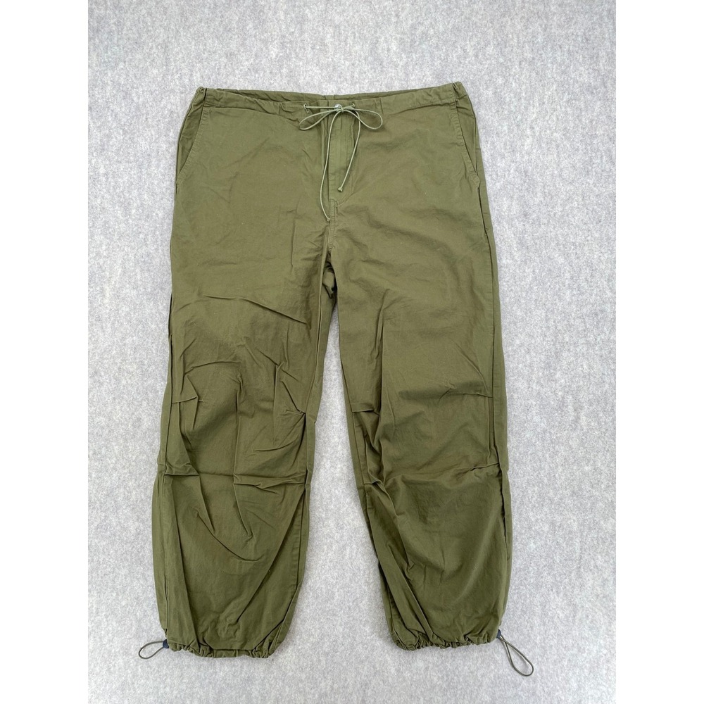 Olive Green Cotton Parachute Utility Pants Drawstring Toggle Hem Mens Small